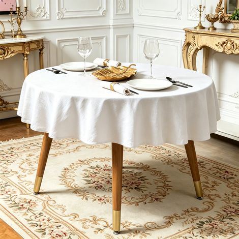 Nappe de table ronde 160 cm blanche enduite - Nappe cuisine imperméable et anti-tache - Nappe design scandinave (1/5)