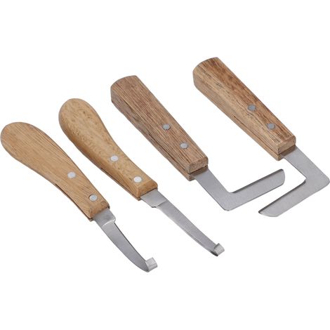 4 couteaux à sabots en acier au carbone avec manche en bois, pour gauchers et droitiers, destinés aux vaches, bovins et chevaux. (1/5)