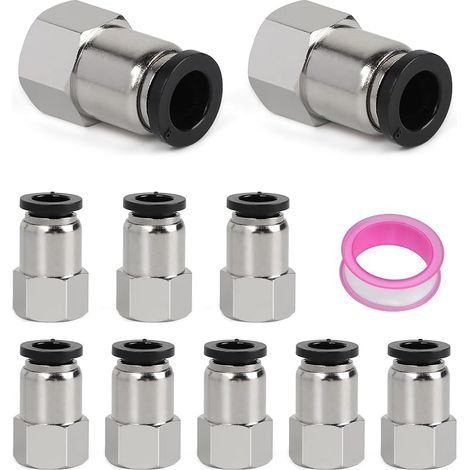 10 x Raccord Pneumatique G1/4 BSP Femelle Connecteurs Pneumatiques PCF8-02, Adaptateur de Tuyau Pneumatique avec Bande Téflon pour Tuyau d'Air (1/5)