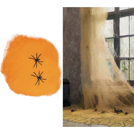 Künstliches Spinnennetz, orange, 4 Spinnen, 60 g (1/2)
