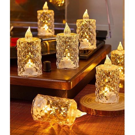 Lot de 4 bougies chauffe-plat LED réalistes et lumineuses à piles sans flamme, fausses bougies électriques en cristal pour Halloween, la Saint-Valentin, les mariages, les fêtes de Noël, les festivals