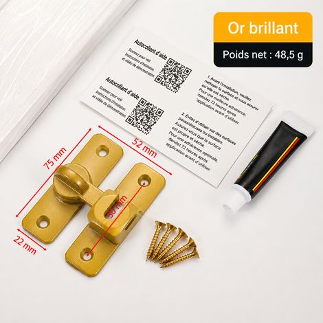 Verrou de porte 90 degrés loquet pour porte coulissante or brillant avec vis et colle sans clou réf 5105 75 × 52 × 22 cm 485 g – Livraison gratuite