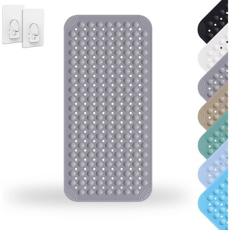 Tapis De Douche, 40 x 80 cm Tapis de Douche, PVC Shower Mat Non Slip, Tapis de Douche Carré Lavable en Machine avec Ventouse, pour Baignoire, Gris (1/5)