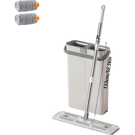 Mop Plat, Fonctionnement Mains Libres, Fonctionnalité Humide et Sèche, 47cm 2 Vêtements (1/2)