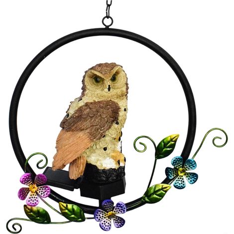 Lampes solaires d'extérieur pour jardin, hibou, décorations d'extérieur avec LED chaudes Applique murale solaire d'extérieur en résine résistante aux intempéries pour jardin, terrasse, clôture, marro (1/4)