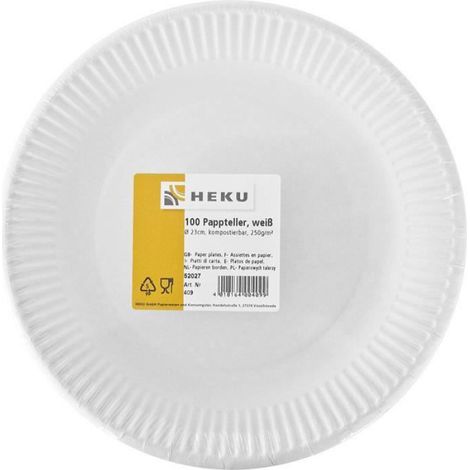 Assiette En Carton - Ø 23 Cm - 220 G M2 - Compostable - Sans Revêtement - 100 Pièces