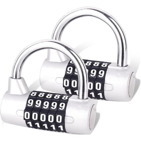 QORVA-Serrure à combinaison à 5 chiffres, cadenas de gymnastique, serrure à combinaison remplaçable pour casiers scolaires, boîtes à outils, clôtures, argent (2 pièces) (1/5)