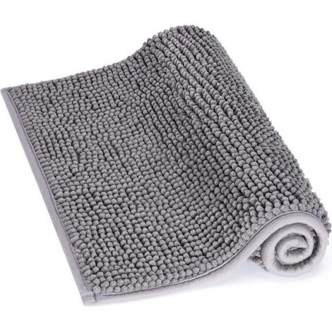 Tapis de bain - Microfibre chenille - Antidérapant - Doux - 50 x 80 cm Gris (1/2)