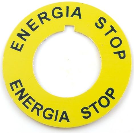 Targa in alluminio per pulsanti e scatole di comando ST22, SP22 (targa gialla con scritta Energia STOP)