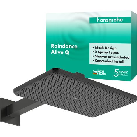 Hansgrohe Raindance Alive Q - Rociador de ducha, 21x34 cm, 2 chorros, cromo negro cepillado 24550340 (1/5)