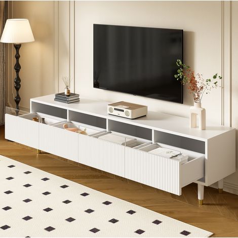 Meuble tv rangement salon 178 cm blanc MDF 4 tiroirs OKMYHOME (1/5)