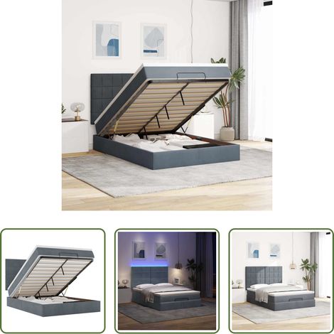 Matratze - Ottoman-Bett mit Matratzen & LEDs Dunkelgrau 140x200 cm Samt (1/5)