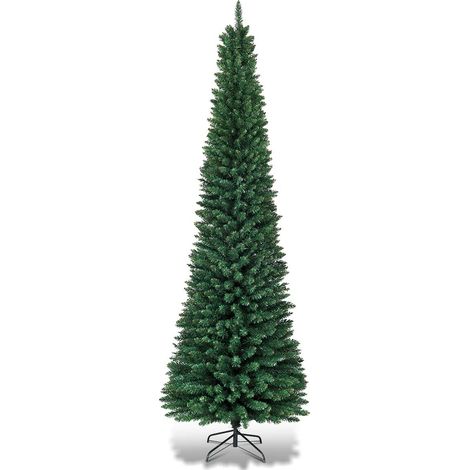 COSTWAY Albero di Natale Slim 150/180/210/240/270 cm, Albero di Natale Artificiale con 220/400/700/1000/1500 Rami e Base in Metallo, Decorazioni Natalizie per Casa e Negozio (270 CM) (1/5)