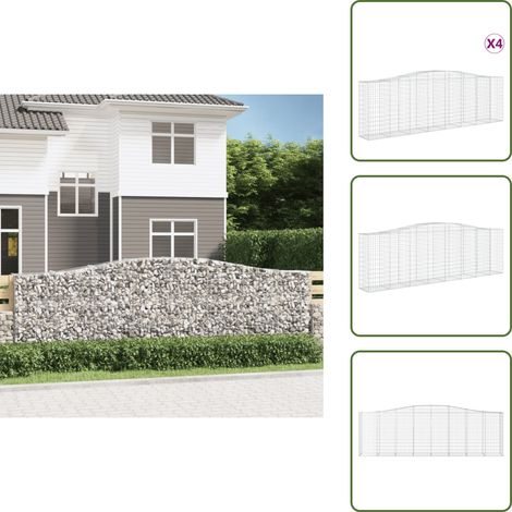 Gabionen mit Hochbogen 4 Stk. 400x50x120/140cm Verzinktes Eisen - Gabionen - Gabionenkorb - Gartendeko - Ziergarten - Zaun (1/5)