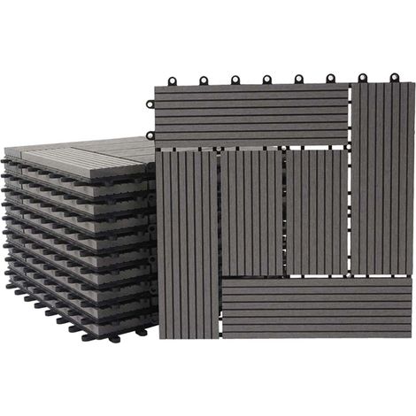 [JAMAIS UTILISÉ] 11x carreau WPC Rhone, carrelage balcon/terrasse, optique bois à 30x30cm = 1m², premium, gris décalé