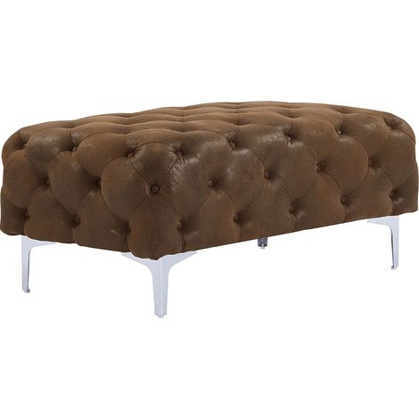 Pouf chesterfield en microfibre aspect cuir vieilli EDWINA (1/5)
