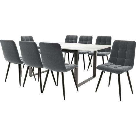 Set da pranzo allungabile bianco con 8 sedie grigie in velluto 140/180 x 80 x 75 cm (1/5)