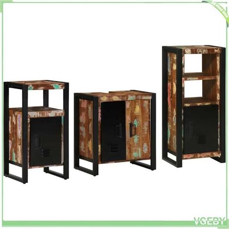 Ensemble mobilier salle de bain 3 pcs - FAF7291712427992 - Bois recyclé solide - Marron - Style industriel (1/5)