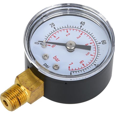 Mechanisches Manometer mit 1/8-Zoll-BSPT-Bodenanschluss für Luft, Öl und Wasser (0-100 psi 0-7 bar) (1/5)