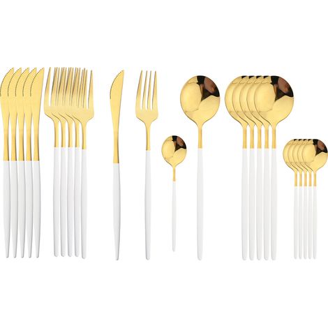 Ensemble de couverts en acier inoxydable (Platinum) de 24 pièces, comprenant un couteau, une cuillère et une fourchette. (1/5)