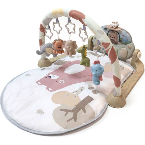 Relaxdays arco gioco con giochi, musica e luci, HxLxP 42 x 64 x 80 cm, tessuto, baby gym, tappetino orsetto, marrone