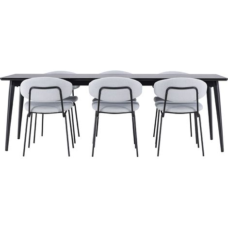 Ellis Essgruppe Tisch 85x230cm und 6 Boucle Stühle schwarz.