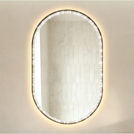 Espejo de baño ovalado con iluminación LED, función antivaho, regulador de intensidad, 3 temperaturas de color y marco negro (1/5)