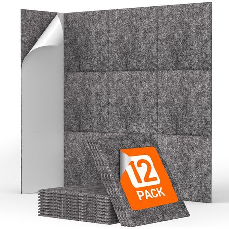 Panneaux muraux acoustiques, panneaux acoustiques autocollants pour bureaux, chambres, salons, gris foncé, 12 panneaux, 30 x 30 x 0,9 cm
