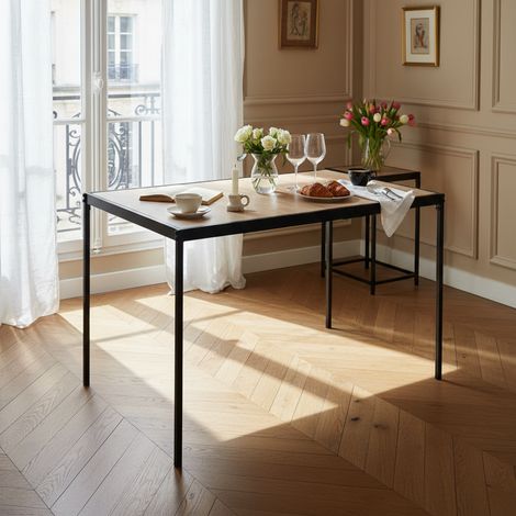 URBAN MEUBLE Table de salle à manger rectangulaire effet chêne de style industriel pieds noirs 120x75cm (1/5)