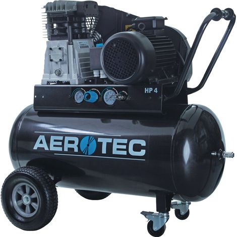 Compresseur 90L 10 bar 600 l/min 3 kW 400 V – Moteur à courroie – Manomètre intégré – Pour chantiers humides et espaces confinés – Aerotec (1/5)