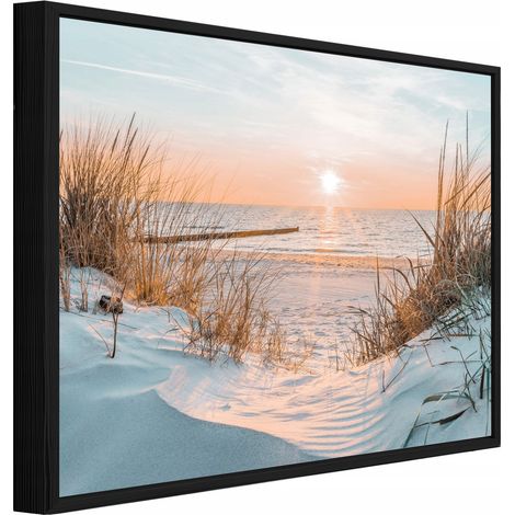 Gerahmtes Leinwandbild mit schwarzem Rahmen, Meer und Strand Natur für Wohnzimmer und Schlafzimmer, hochauflösender Druck, 60 x 40 cm