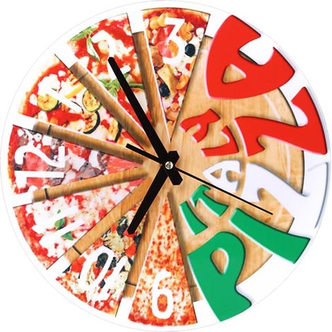 Horloge Murale Ronde en Bois Motif Pizza 30 CM Décoration Murale Esthétique Cuisine et Salon Horloge Silencieuse sans Pile Style Moderne et Vintage (1/5)