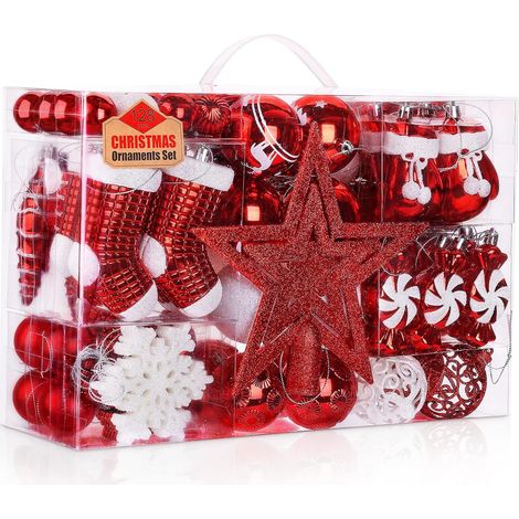 Lot de 128 Boules de Noel Rouge et Blanc– Boule de Noël en Plastique Incassable – Decoration Noel Sapin - Créer Une Ambiance de Noël - pour Décorations de Noël Intérieure ou Extérieure (1/5)