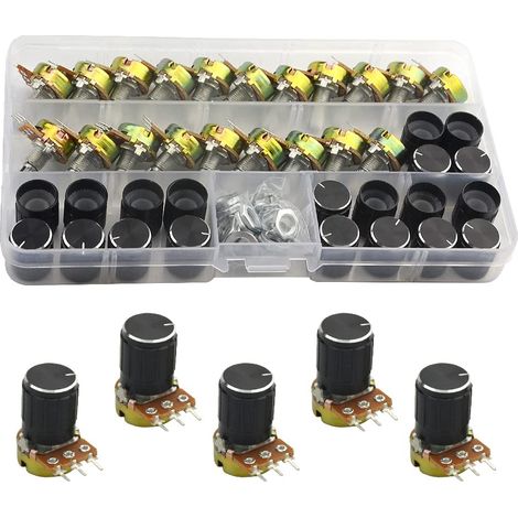 WMYCONGCONG 20 PZ B10K 10K Ohm Albero zigrinato Lineare Rotary Taper Potenziometro con Manopola Nera (WH148) Kit (1/5)