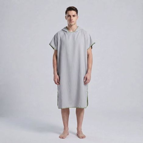 Poncho de plage adulte, peignoir avec poche 110 x 82 cm pour hommes et femmes, peignoir léger à séchage rapide, serviette de surf à capuche pour la baignade et la plongée, gris (1/4)