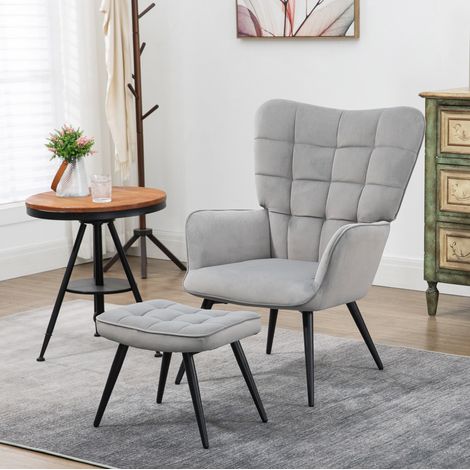 Ohrensessel mit Hocker aus Stahl in Hellgrau, 73 x 77,5 x 98 cm (1/5)