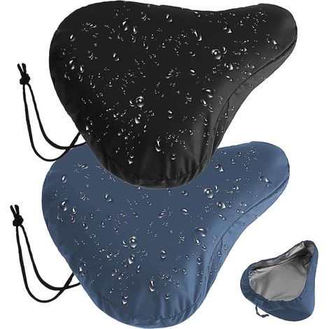Housse de selle imperméable pour vélo - Housse de selle pour vélo électrique - Cordon de serrage et bords élastiques - Lot de 2 - Universelle pour vélos de route, VTT et vélos enfants - Noir et bleu (1/5)