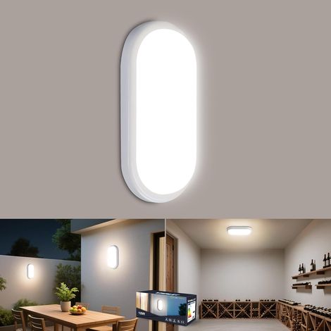 Plafonnier LED 18W 1800LM Applique Murale D'intérieur, IP65 Luminaire de Salle de Bain Ovale, 4000K Blanc Neutre Luminaire de Cave, Luminaire LED Étanche Adapté Aux Balcons et Salles de Bain (1/5)