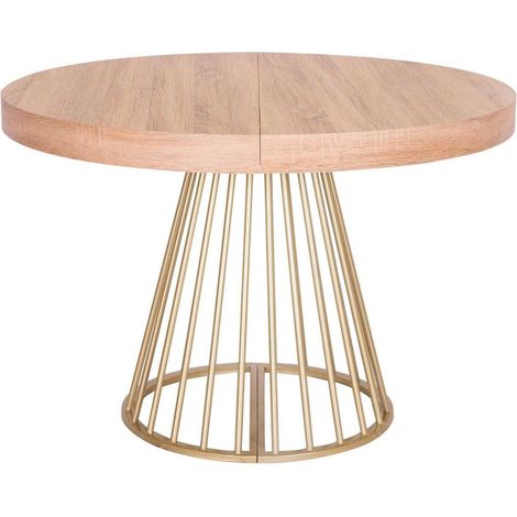 Paris Prix – Table de repas extensible ronde 110-260cm – MDF et métal – Naturel moderne – Convient pour 12 couverts – À monter soi-même