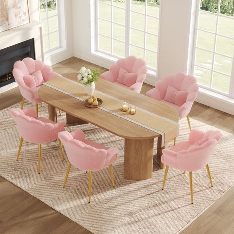6er-Set Sessel 64 × 65,5 × 85 cm aus rosafarbenem Plüschstoff mit Armlehnen – MEUBLIV (1/5)