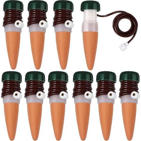Lot de 10 cônes d'irrigation en céramique – Arrosage goutte à goutte autonome – pour plantes d'intérieur et extérieur-rouge (1/5)
