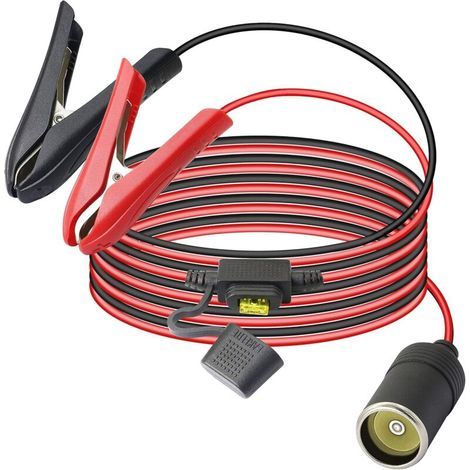 Adattatore da presa accendisigari con clip per batteria auto 12V/24V, cavo di estensione femmina con fusibile 20A - 1,8 m (1/4)