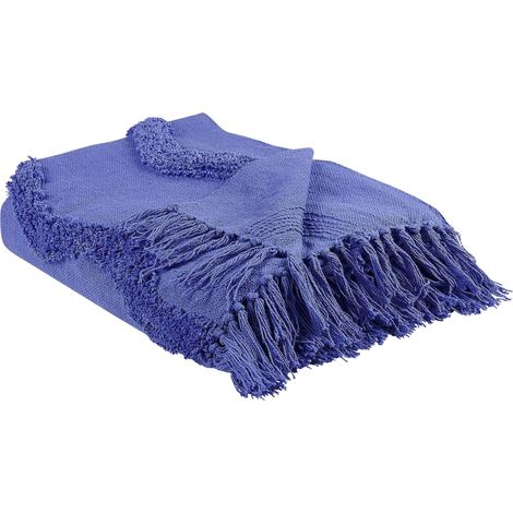 Coperta in cotone viola con frange e motivo geometrico 125 x 150 cm Khari