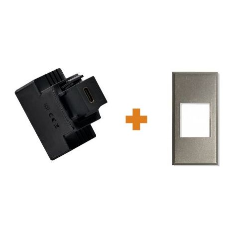 Fanton caricatore 1 USB-C 3A Ricarica rapida 18W da incasso Bticino Axolute grigio chiaro metallizzato - 82902