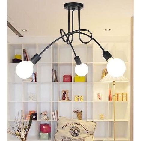Plafonnier LED 3 Têtes - Noir - E27 - 40W