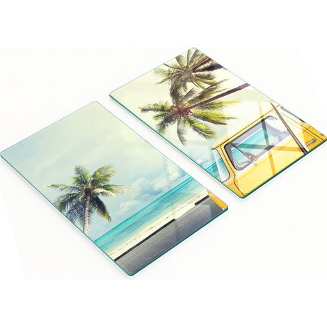 Küchenschneidebretter aus Glas mit Bus-Strand-Motiv, 2 x 30 x 52 cm (1/5)