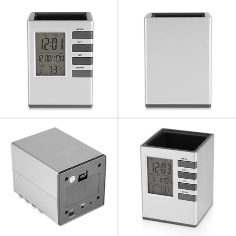 Multifunktions-LED-Digital-LCD-Bildschirm mit Temperaturanzeige, Wecker, Stifthalter, Etui – Geschenkidee (1/5)