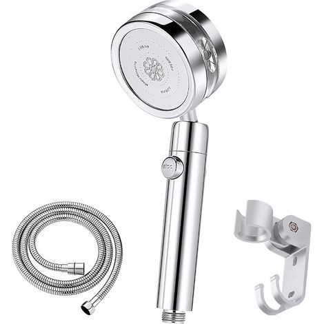 Soffione doccia turbo monoblocco con tubo flessibile da 1,5 m e supporto a parete, pulsante di arresto singolo, rimovibile, facile da pulire (argento) - 9 x 27 cm (1/5)