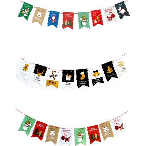 Guirlande De Décoration De Noël - Guirlande En Papier Avec Motifs Sapin, Père Noël, Renne, Bonhomme De Neige - Pour Fête Familiale Ou Bureau - Lot De 1 (1/5)