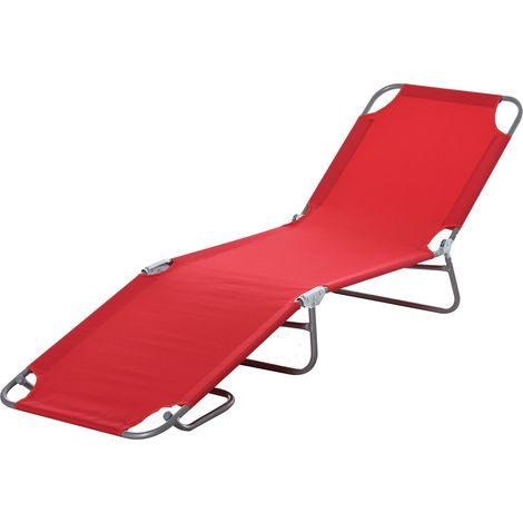 Sonnenliege klappbar mit mehrfach verstellbarer Rückenlehne aus Metall und Polyester in Rot